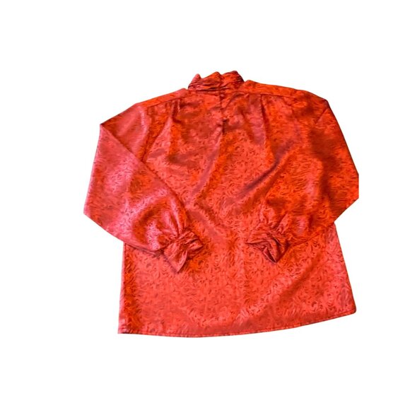 Vintage 80s Yves St. Clair Red & Black Swirl Pattern Blouse High Neck Size 10 - Picture 4 of 5